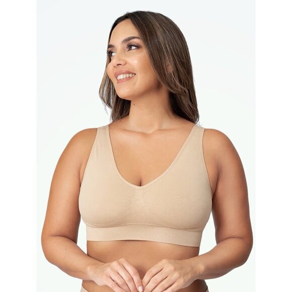 Truekind Everyday Essential Throw On Wireless Bra Sz Large Nude Sand 10001 Comfy - Picture 1 of 3
